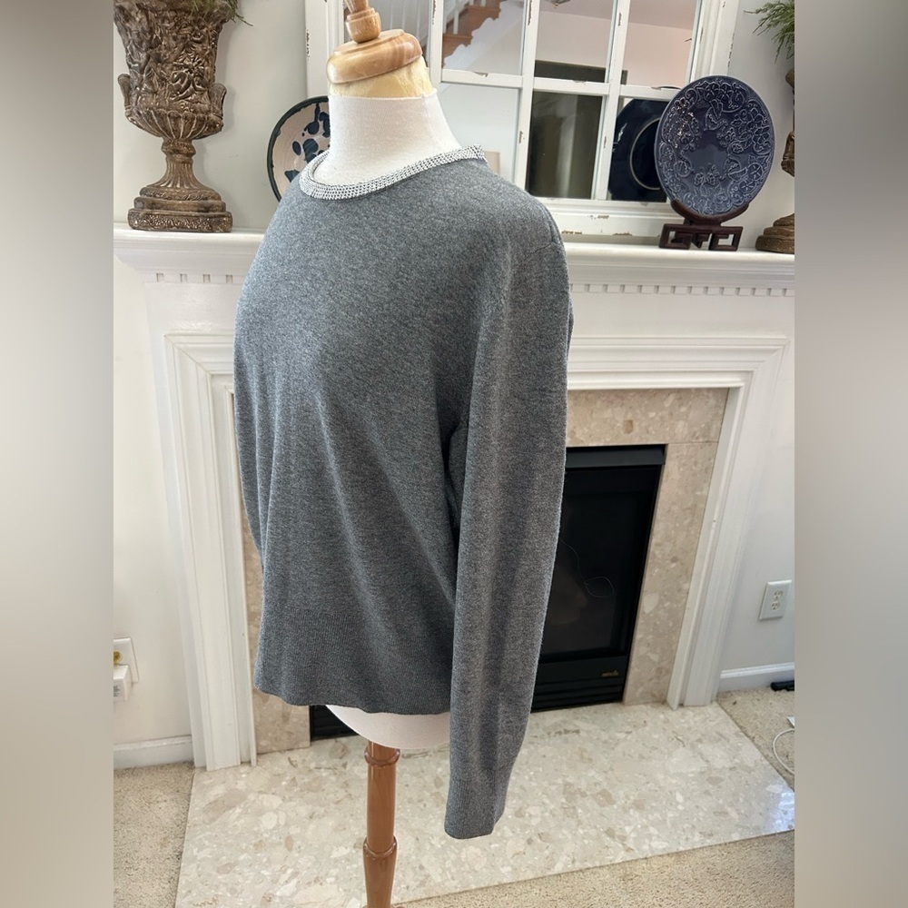 DKNY Gray Sweater with Crystal Collar - Picture 6 of 11